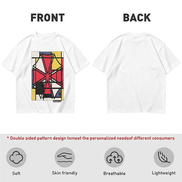 Olive T-Shirt with Mondrian-style Geometric Abstract Graphic Print