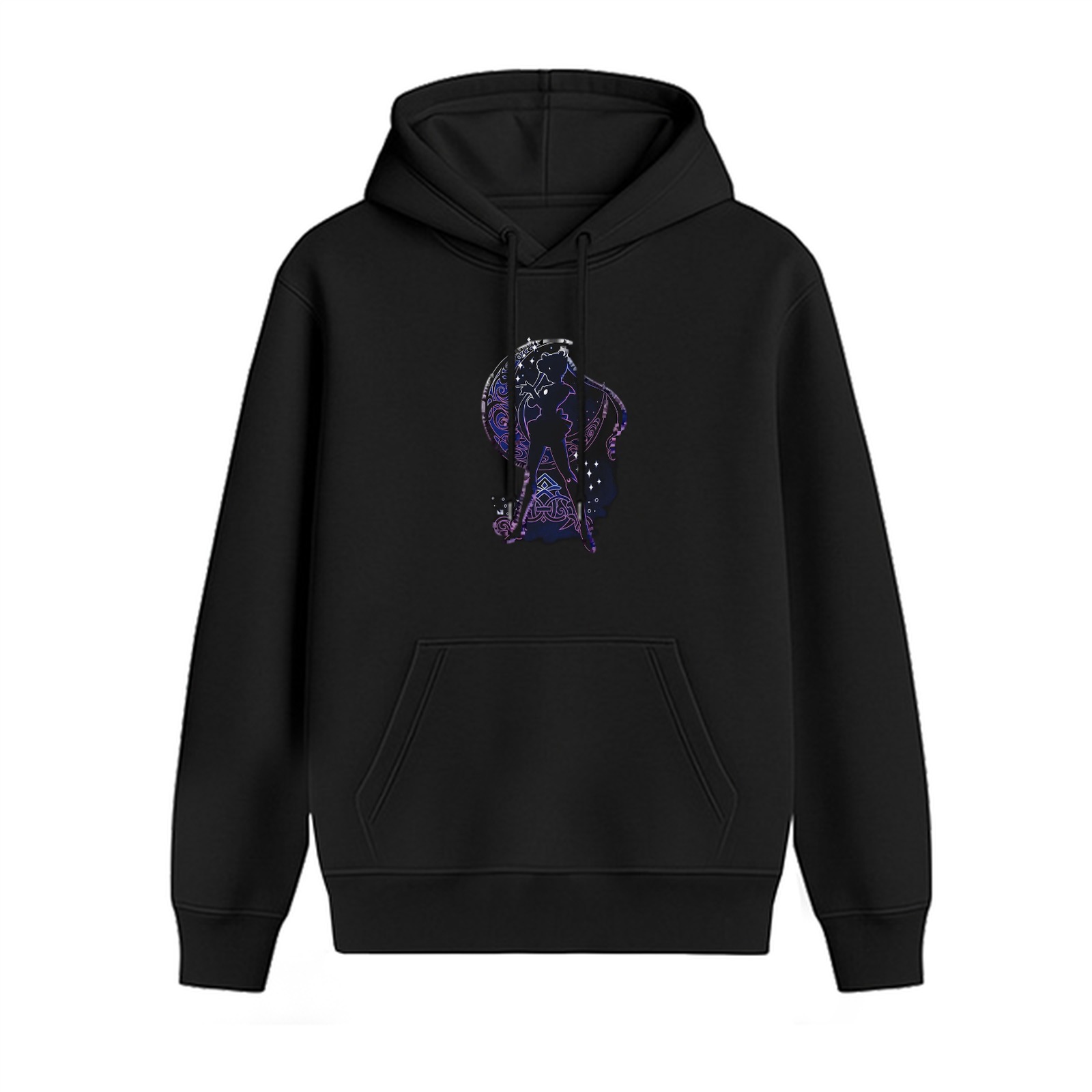 Black Hoodie With Celestial Silhouette Graphic Print