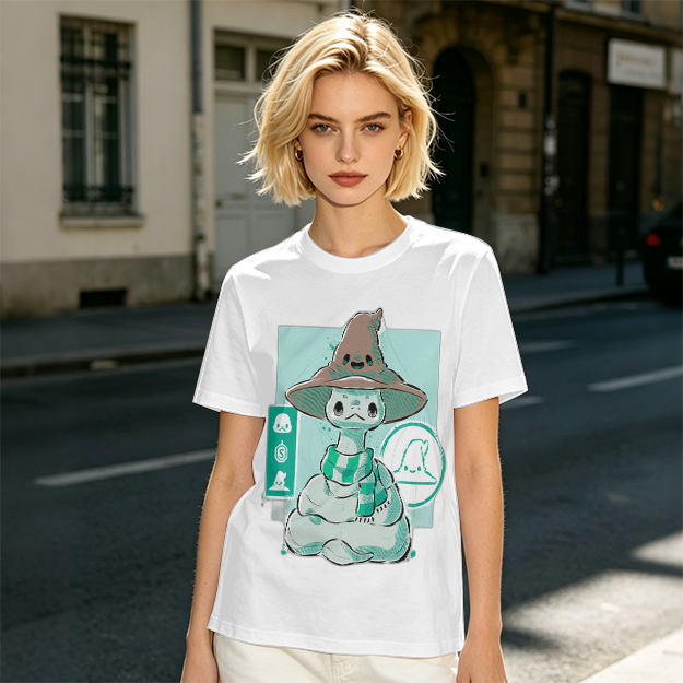 Olive T-Shirt With Cute Wizard Snake Graphic Design