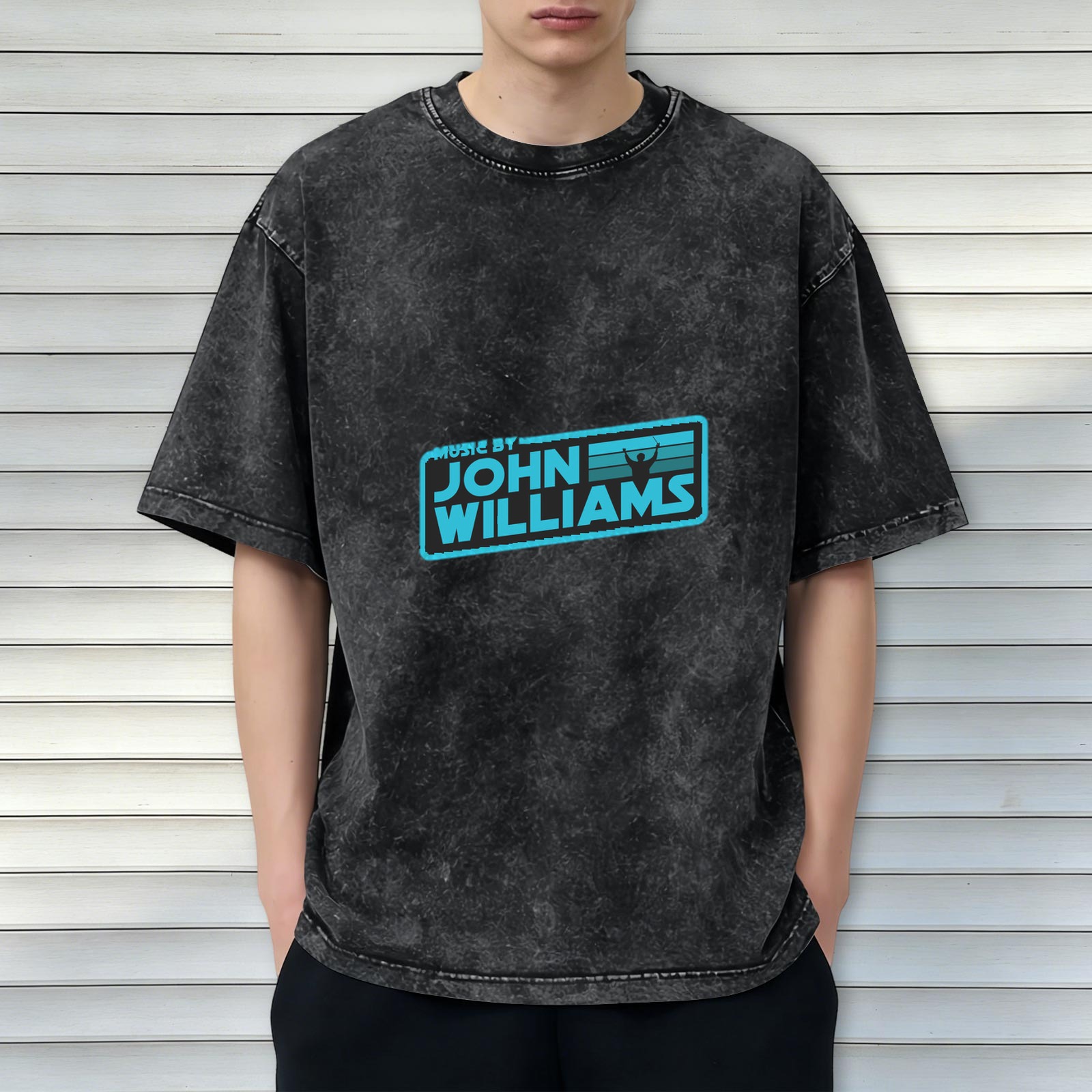 Washed Black T-Shirt with Music By John Williams Graphic