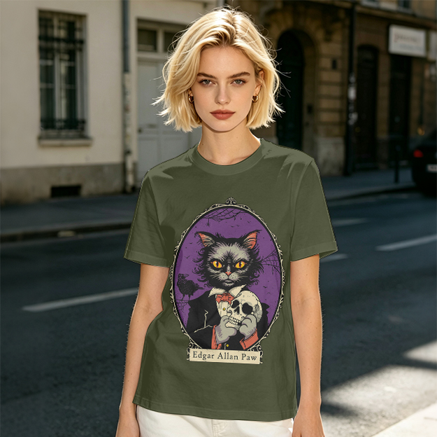 Edgar Allan Paw Cat Skull Raven Graphic Tee