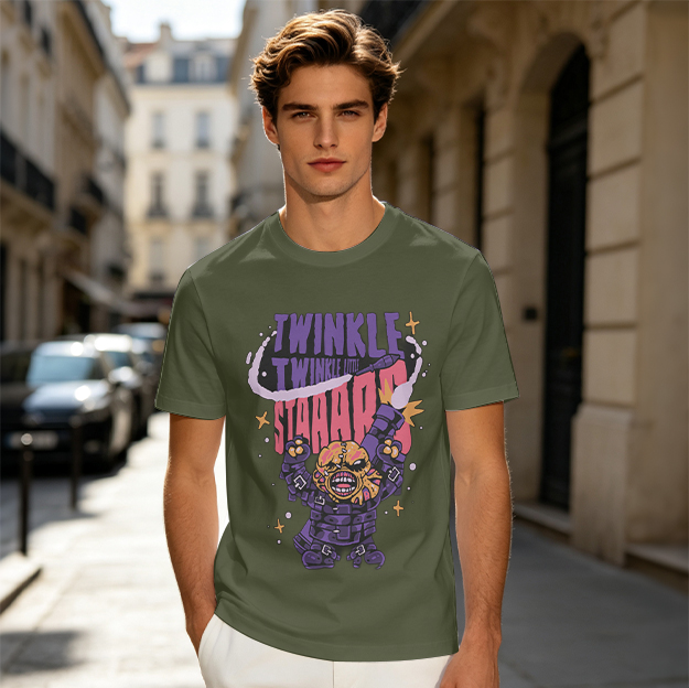 Olive T-shirt with Twinkle Twinkle Starrr Monster Graphic Print