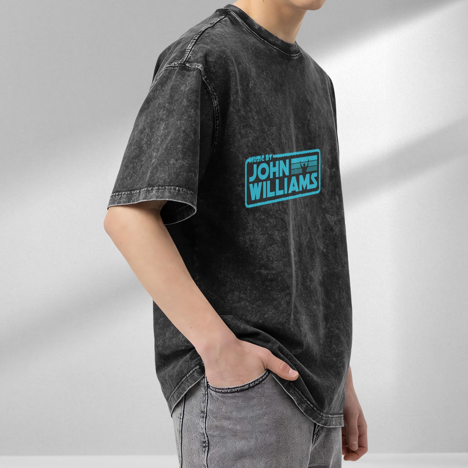 Washed Black T-Shirt with Music By John Williams Graphic