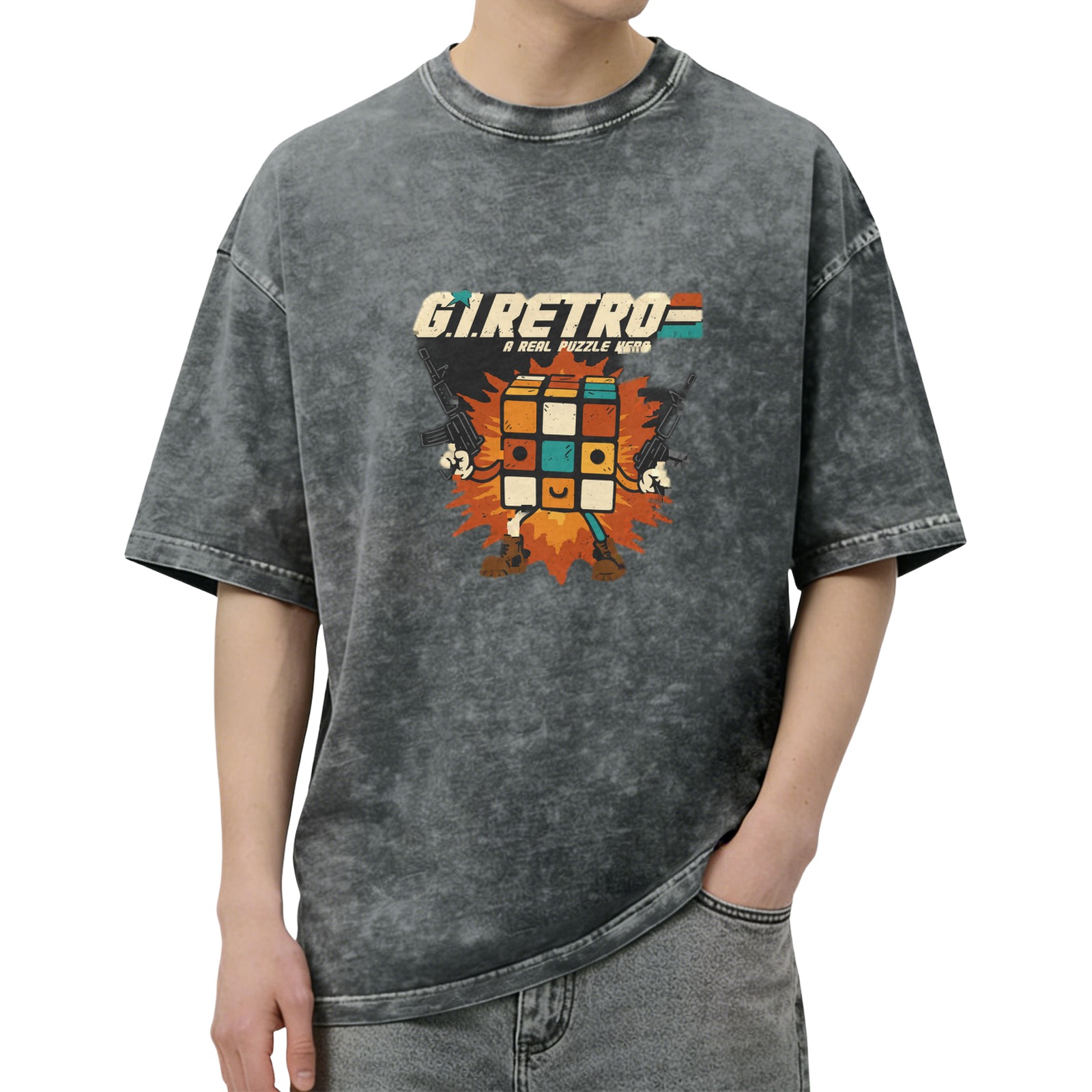 G.I. Retro Rubik's Cube Character Graphic T-Shirt