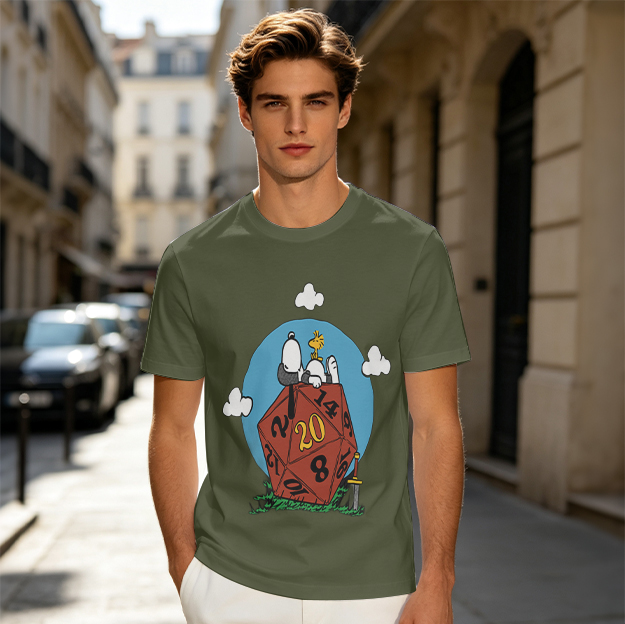 Snoopy and Woodstock on a D20 Dice Graphic T-Shirt