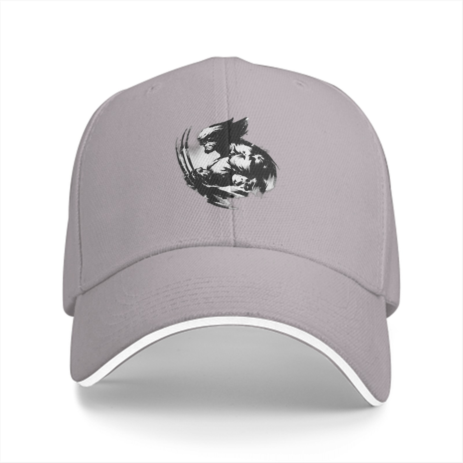 Black Baseball Cap With Monochrome Wolf Graphic Print