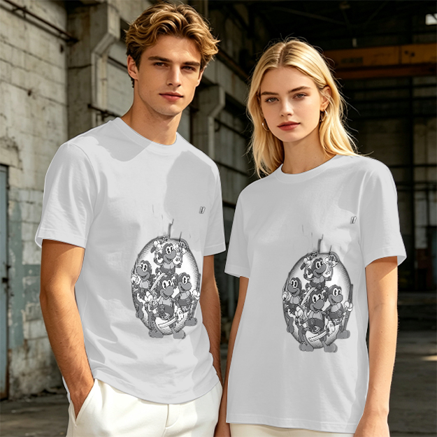 Olive green graphic t-shirt with cartoon monkey crew print