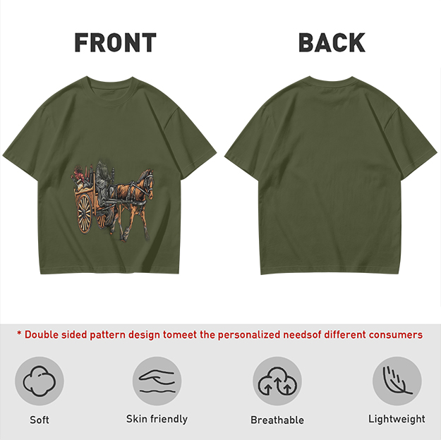 Olive T-Shirt With Horse Drawn Cart Graphic Print