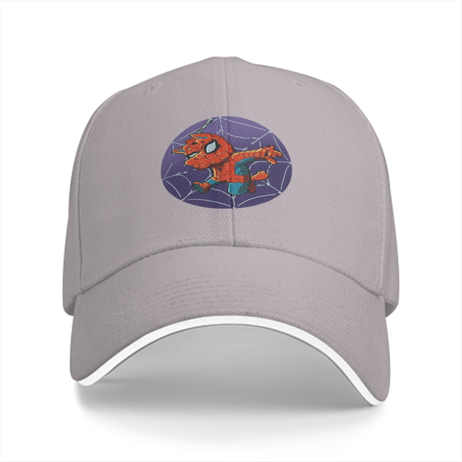 Black Baseball Cap With Chibi Spider-Man Web Print