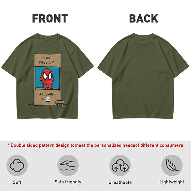 Olive t-shirt with cartoon Spider-Man web stand print