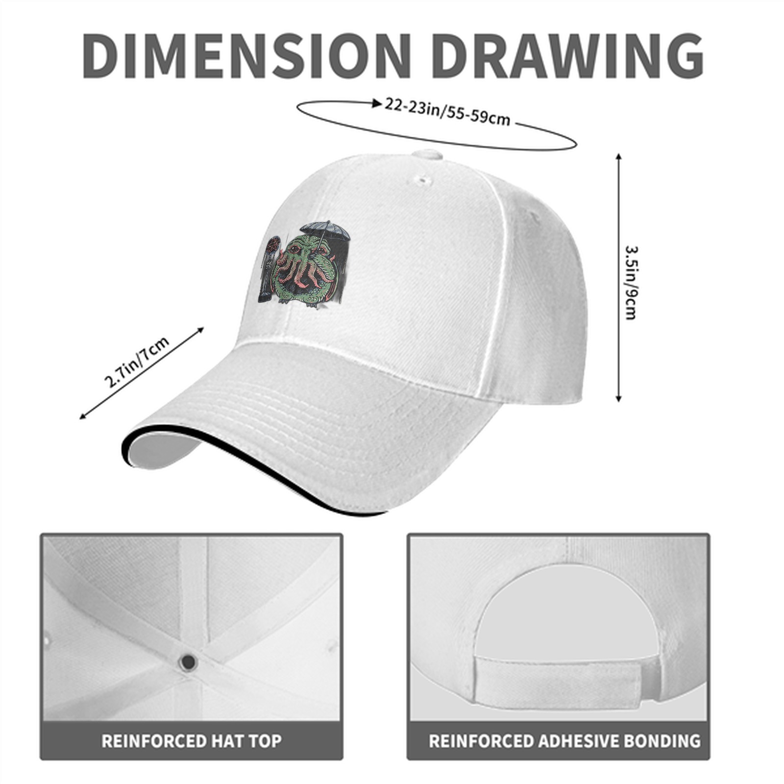 Black Baseball Cap With Cthulhu Holding Umbrella Microphone Print