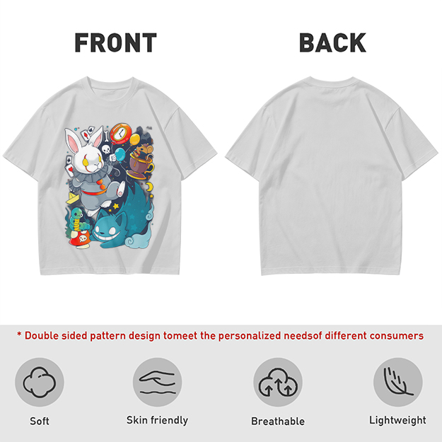 Alice in Wonderland Themed Graphic T-Shirt with Whimsical Characters