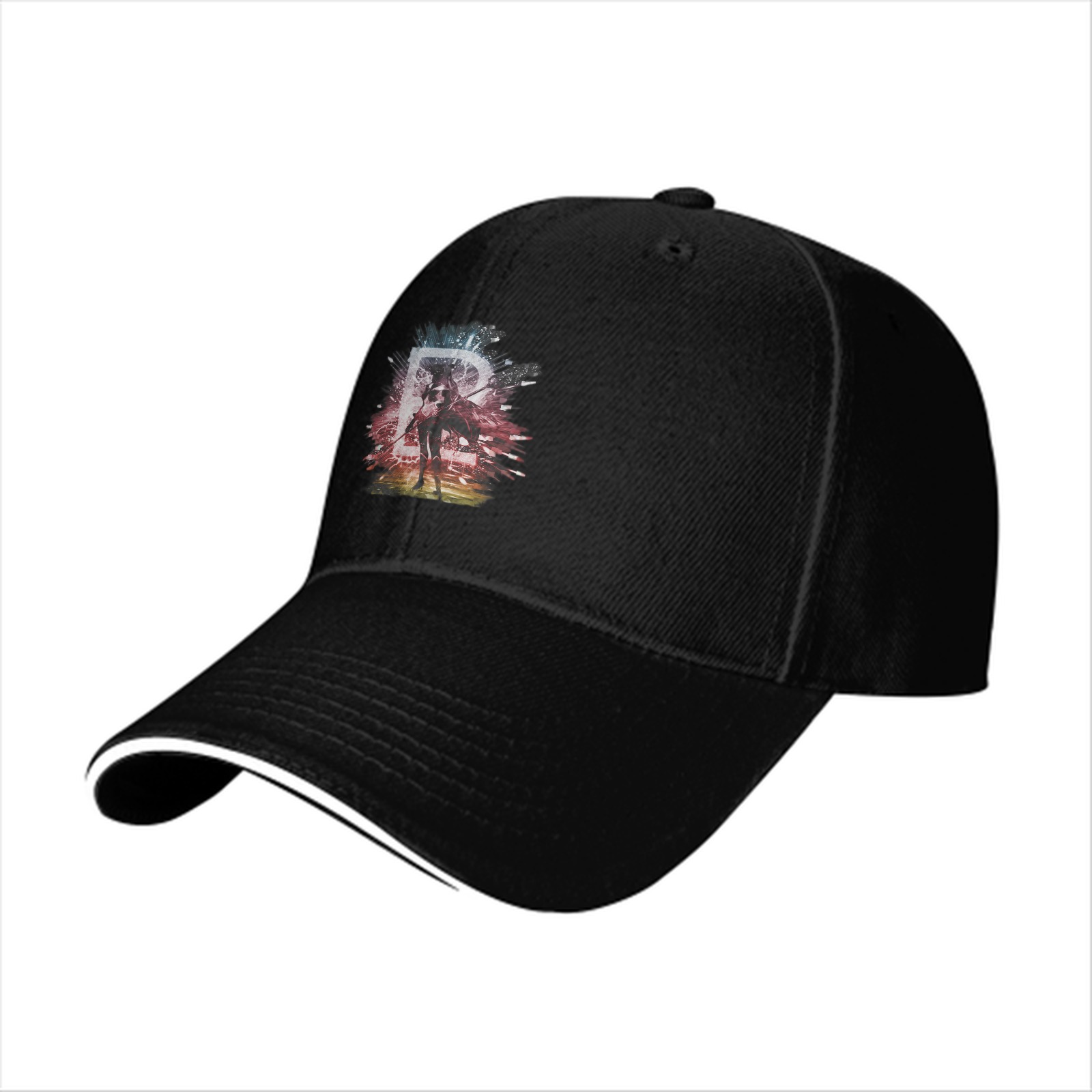 Black Baseball Cap With Abstract Warrior Graphic Print
