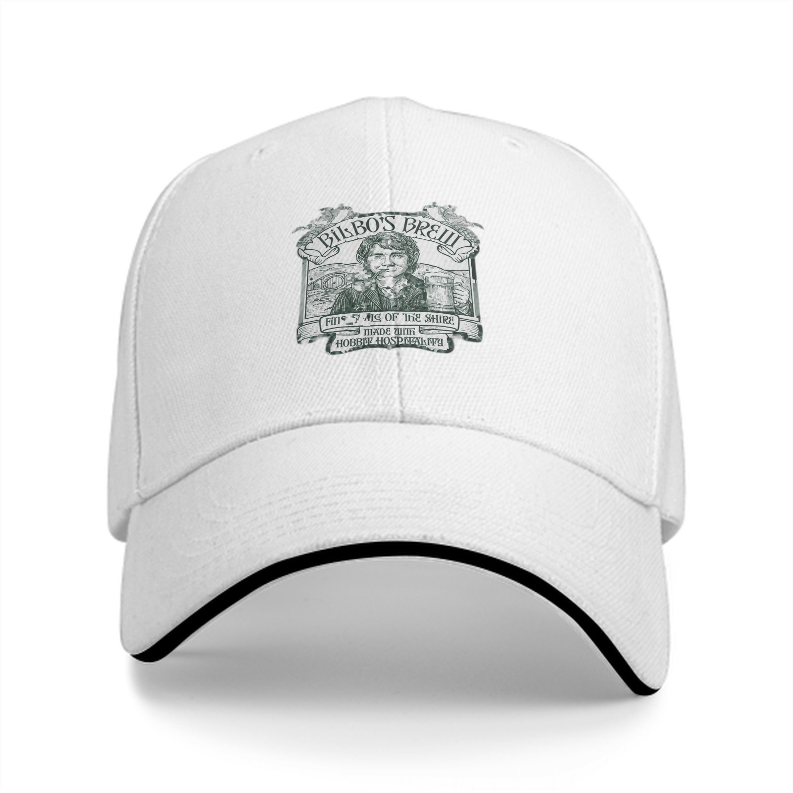 Black baseball cap with Bilbo's Brew Themed Print