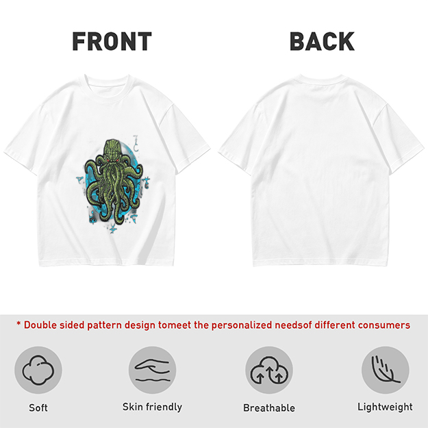 Olive Green T-Shirt With Cthulhu Octopus Monster Graphic