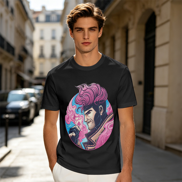 Olive T-Shirt With Pink Haired Superhero Character Art Print
