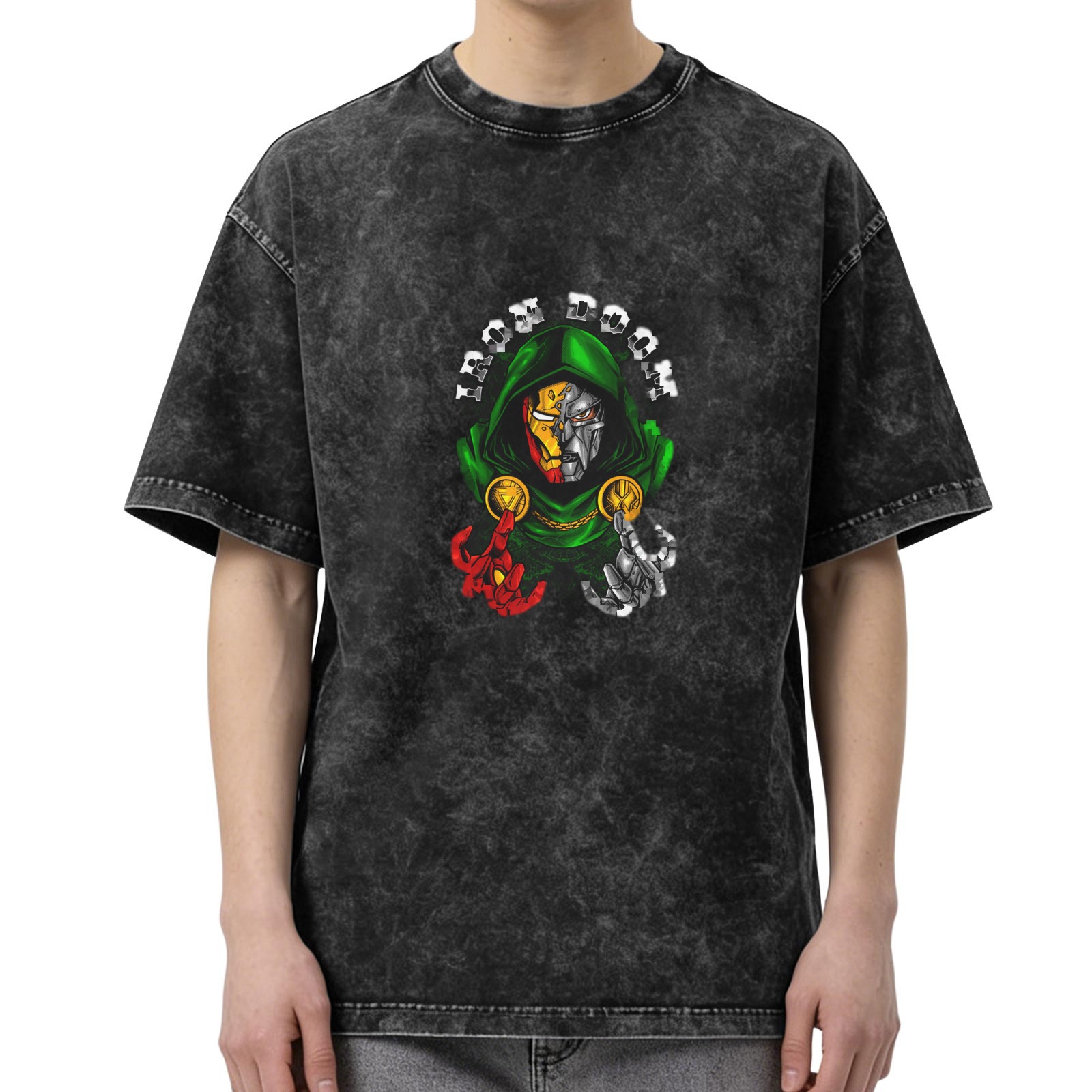 Iron Doom Graphic Acid Wash Black Oversized T-Shirt
