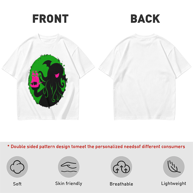 Olive T-Shirt With Cthulhu Holding Pink Ship Graphic Print