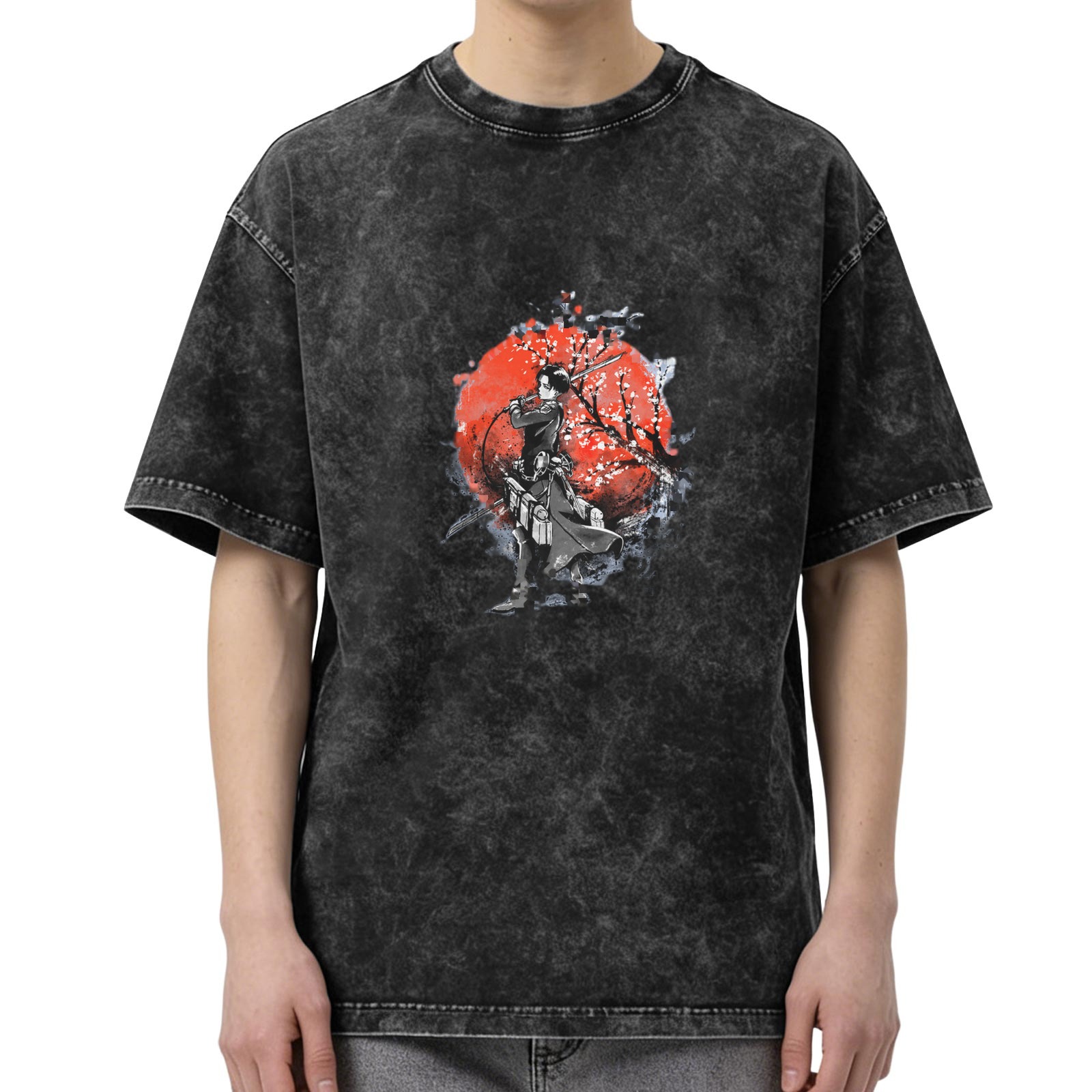 Distressed washed Darth Vader print short-sleeved T-shirt