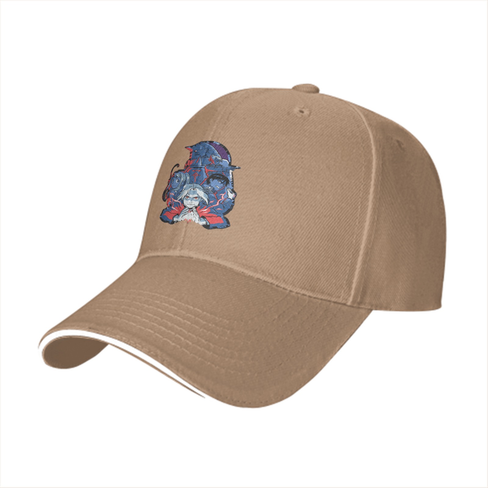 Black Baseball Cap with Dark Anime Character Graphic Print