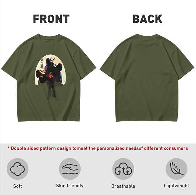 Olive T-shirt with Ninja Silhouette Graphic Design