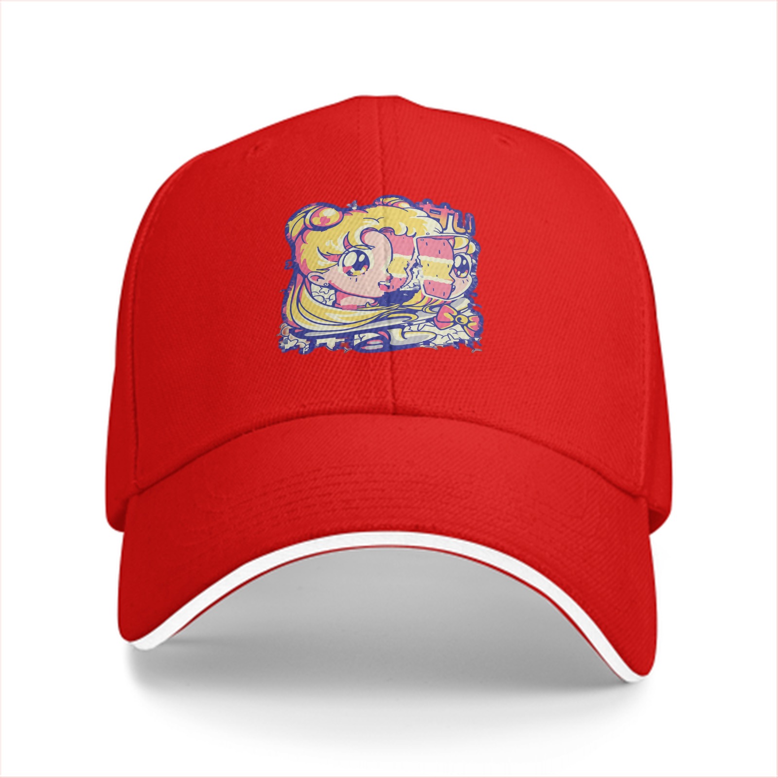 Black Baseball Cap With Retro Anime Girl Graphic Print