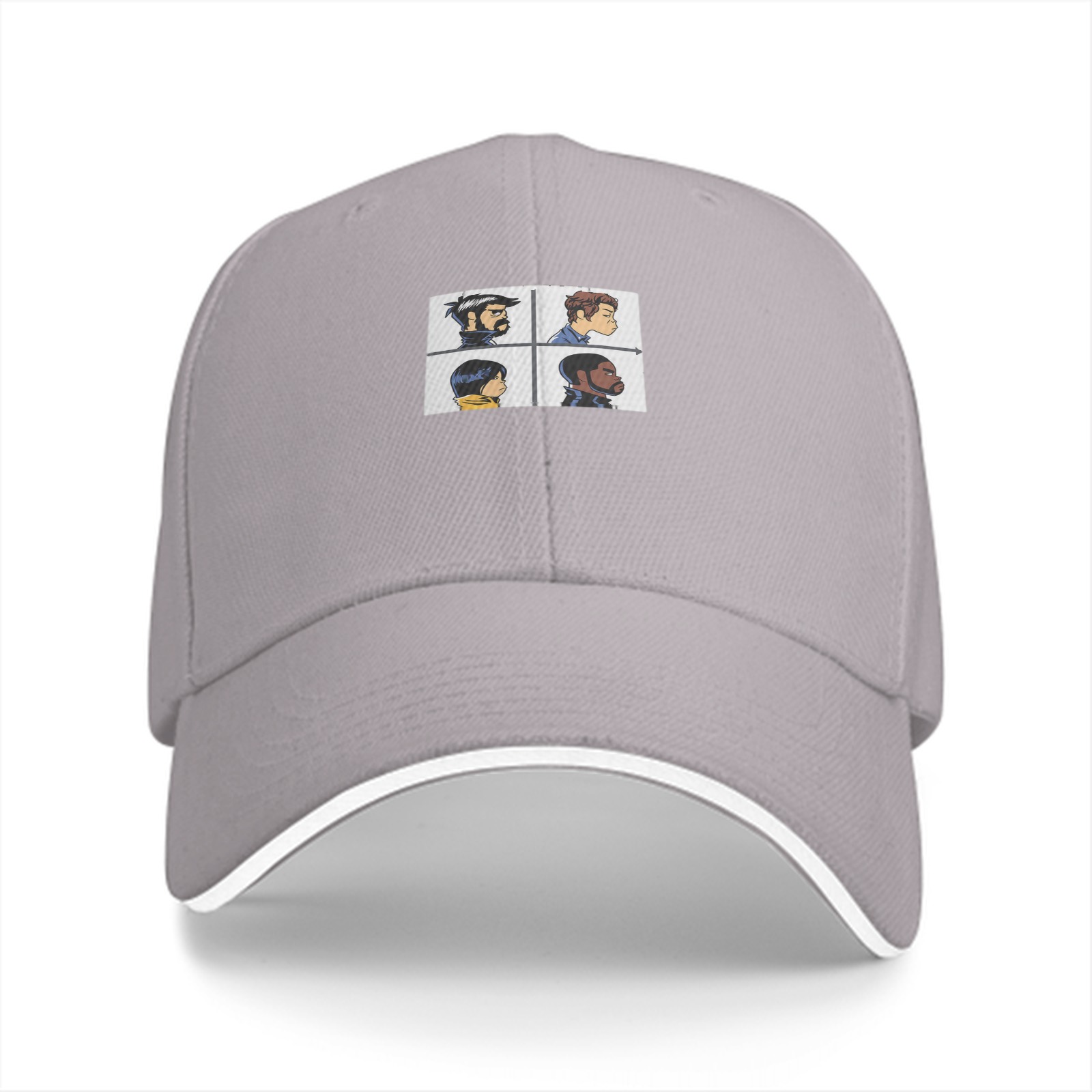 Black Baseball Cap With Four Character Profile Print Design