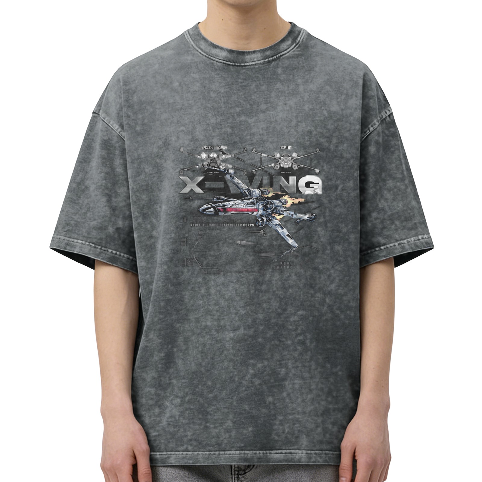 Star Wars X-Wing Fighter Graphic Stonewashed Black T-Shirt