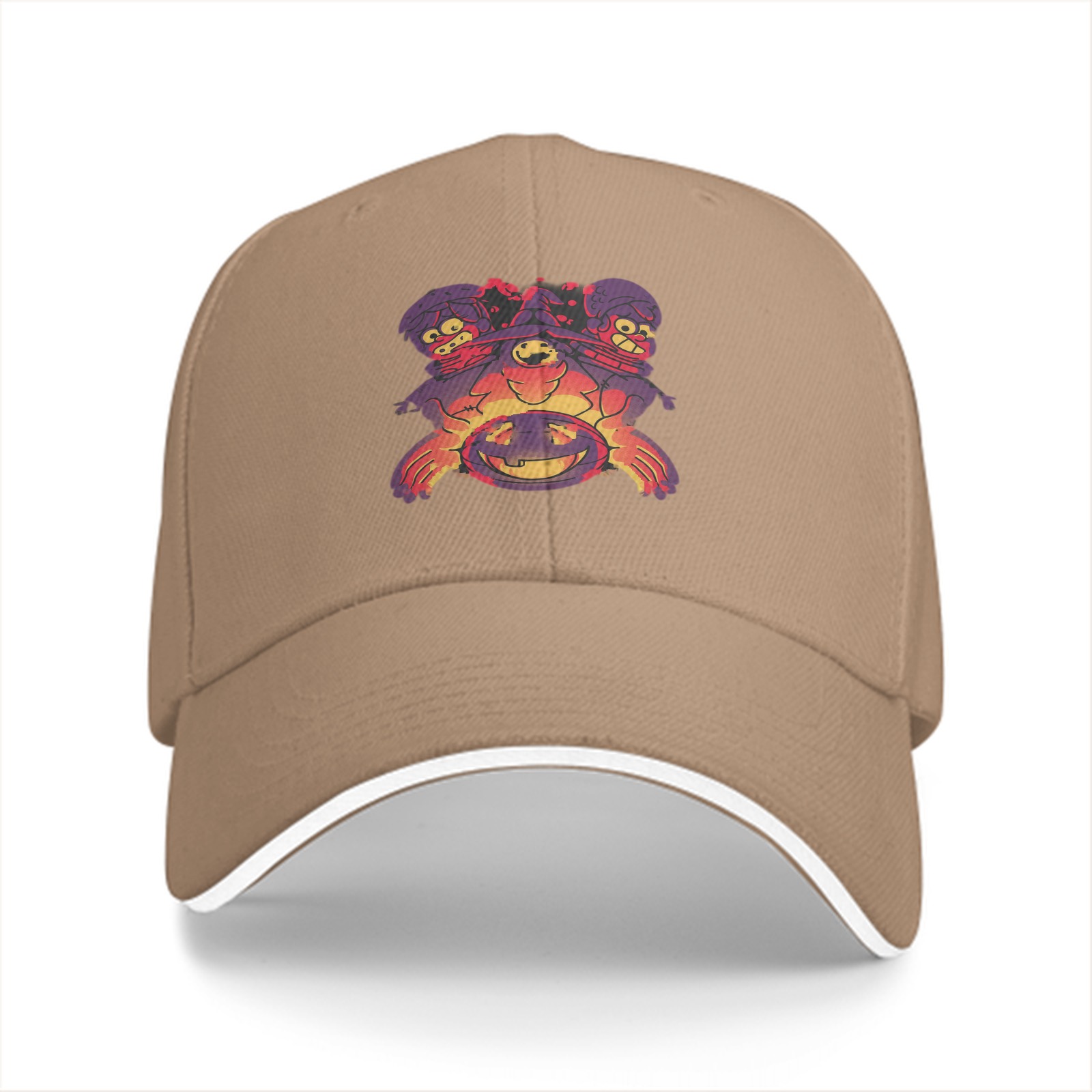 Black Baseball Cap With Halloween Witch And Ghosts Graphic