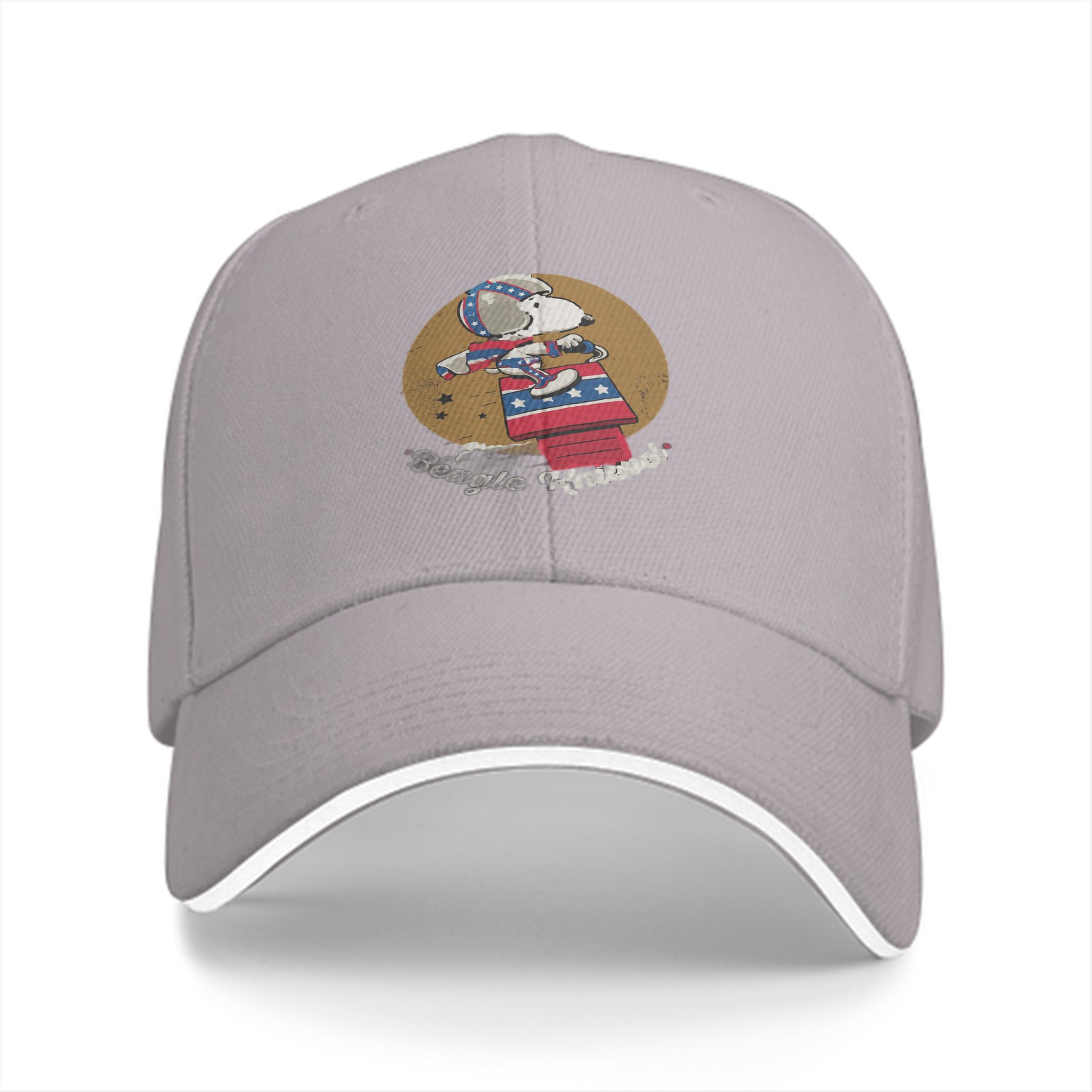 Black baseball cap with Snoopy Beagle Knievel stunt graphic