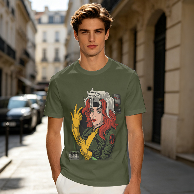 Olive T-shirt with Rogue X-Men Graphic Print