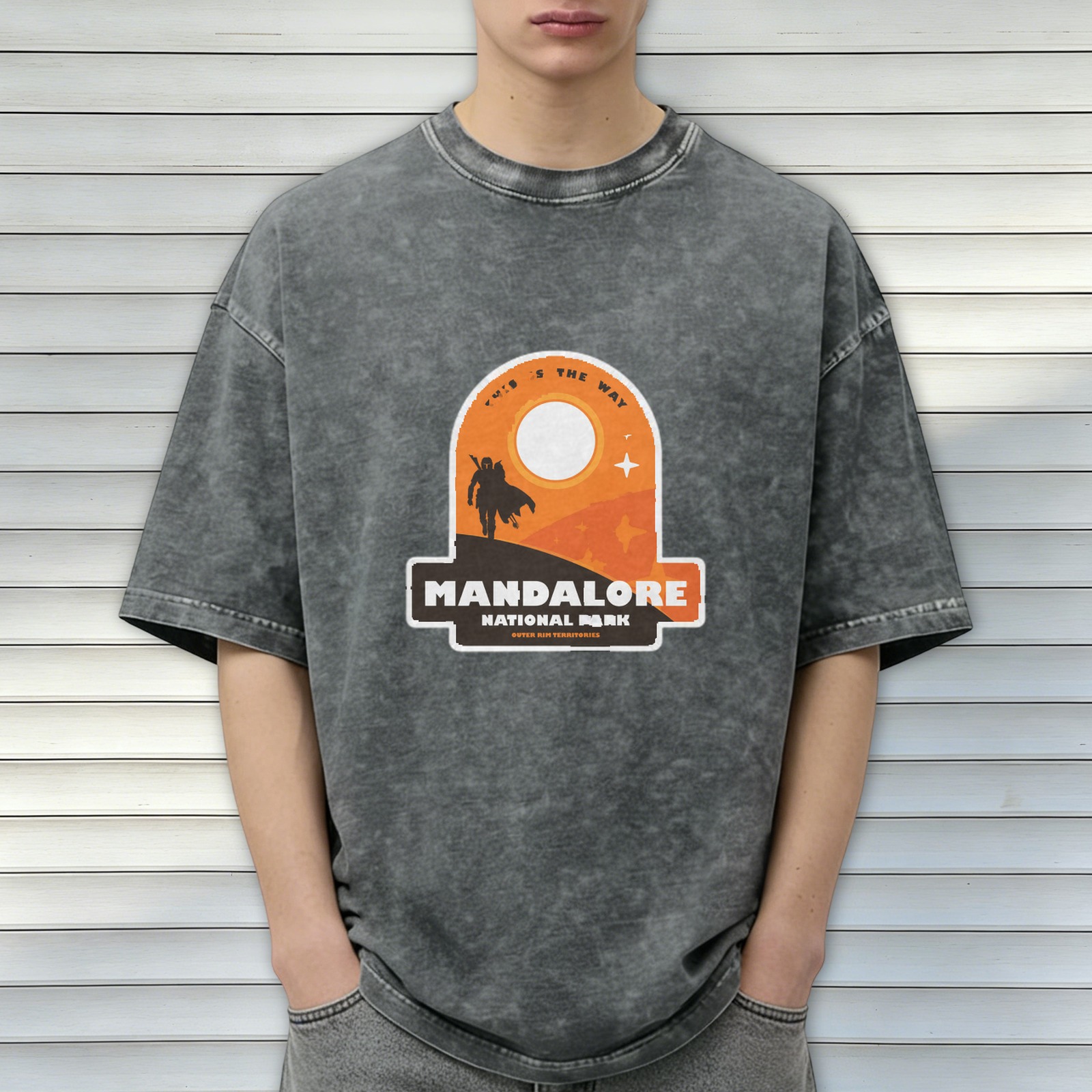 Mandalore National Park Star Wars Themed Acid Wash Oversized T-Shirt