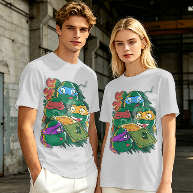 Olive T-Shirt Featuring Teenage Mutant Ninja Turtles With Pizza