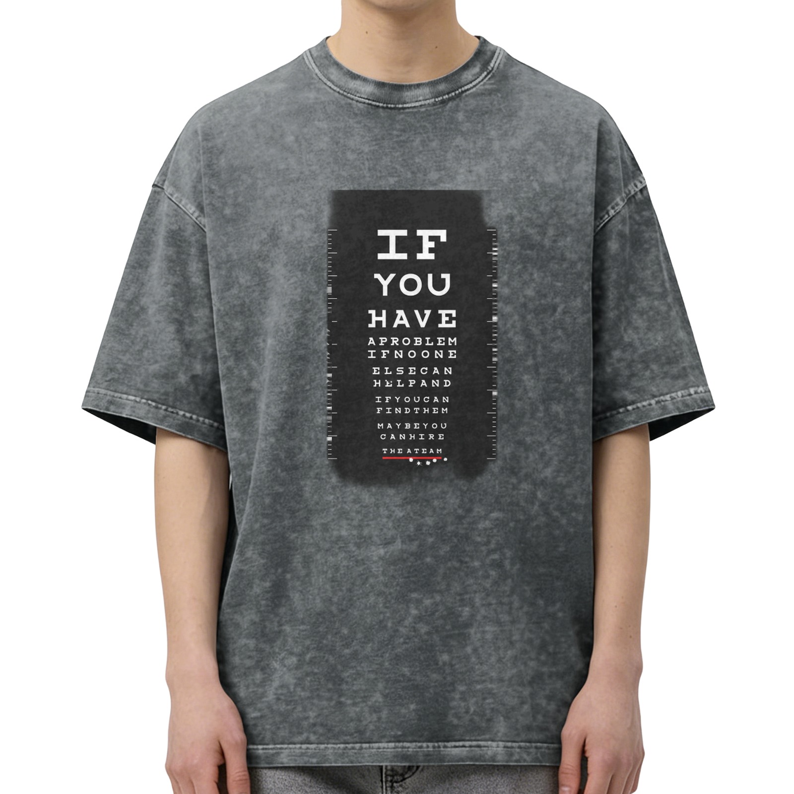 Washed black graphic t-shirt with eye chart style text design