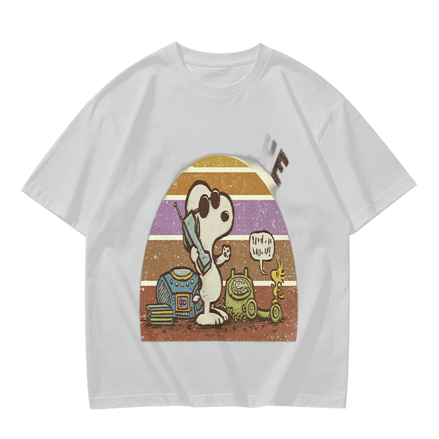 Olive T-Shirt with Snoopy Retro Phone Call Graphic