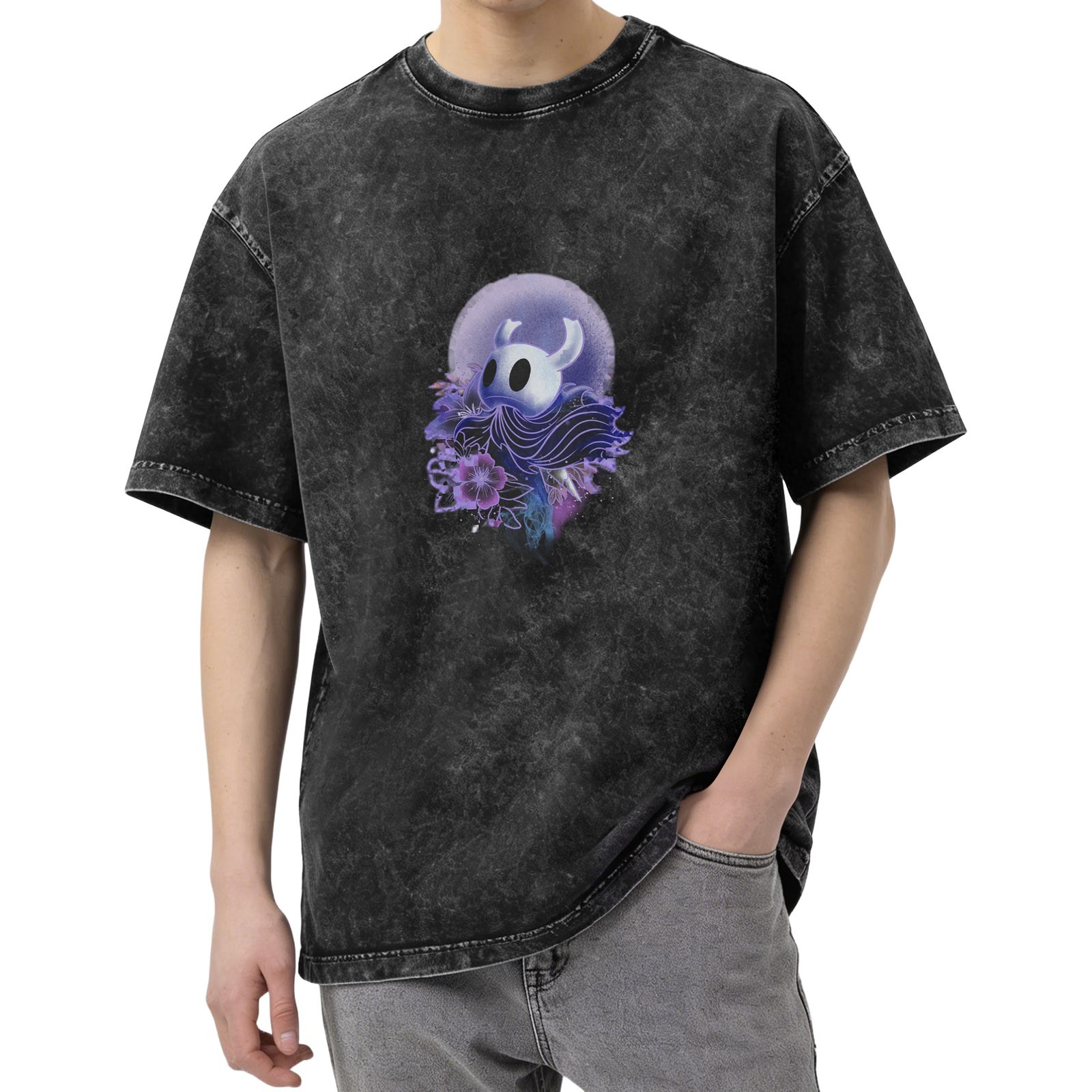Hollow Knight Graphic Dark Wash Oversized Cotton T-Shirt