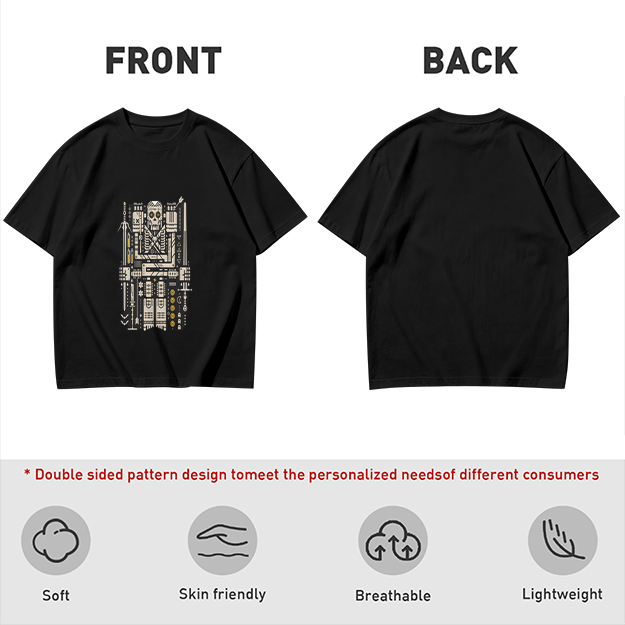 Olive T-Shirt With Mechanical Skull Weapon Art Print