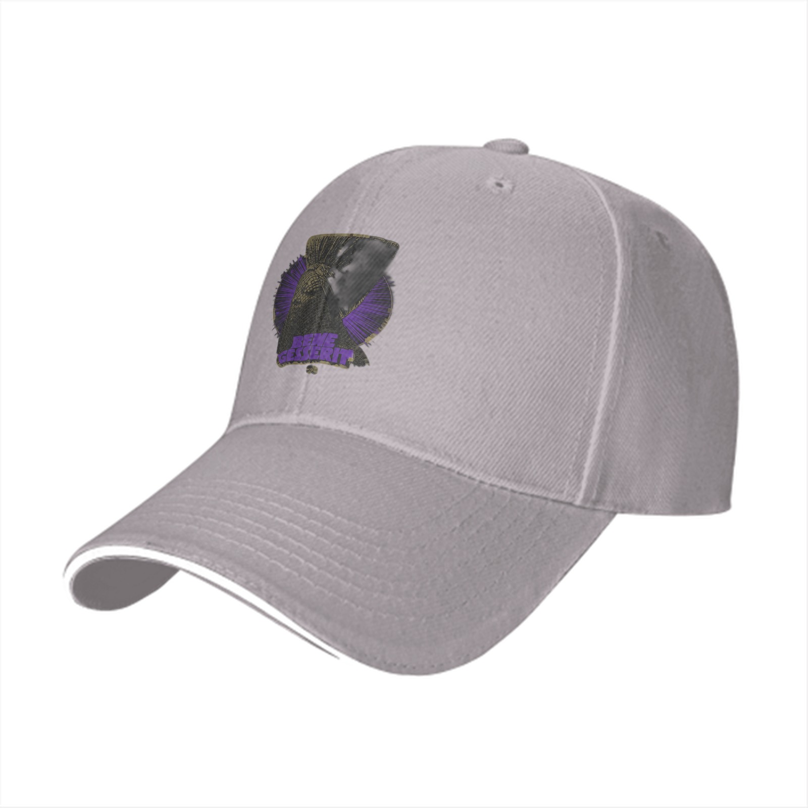 Black Baseball Cap With Purple Graphic Print Design