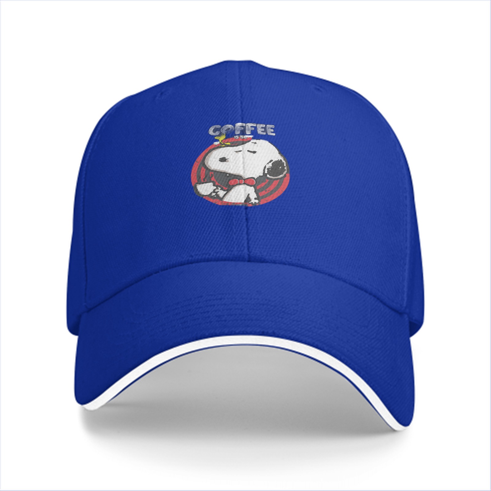Black baseball cap with Snoopy Coffee graphic design
