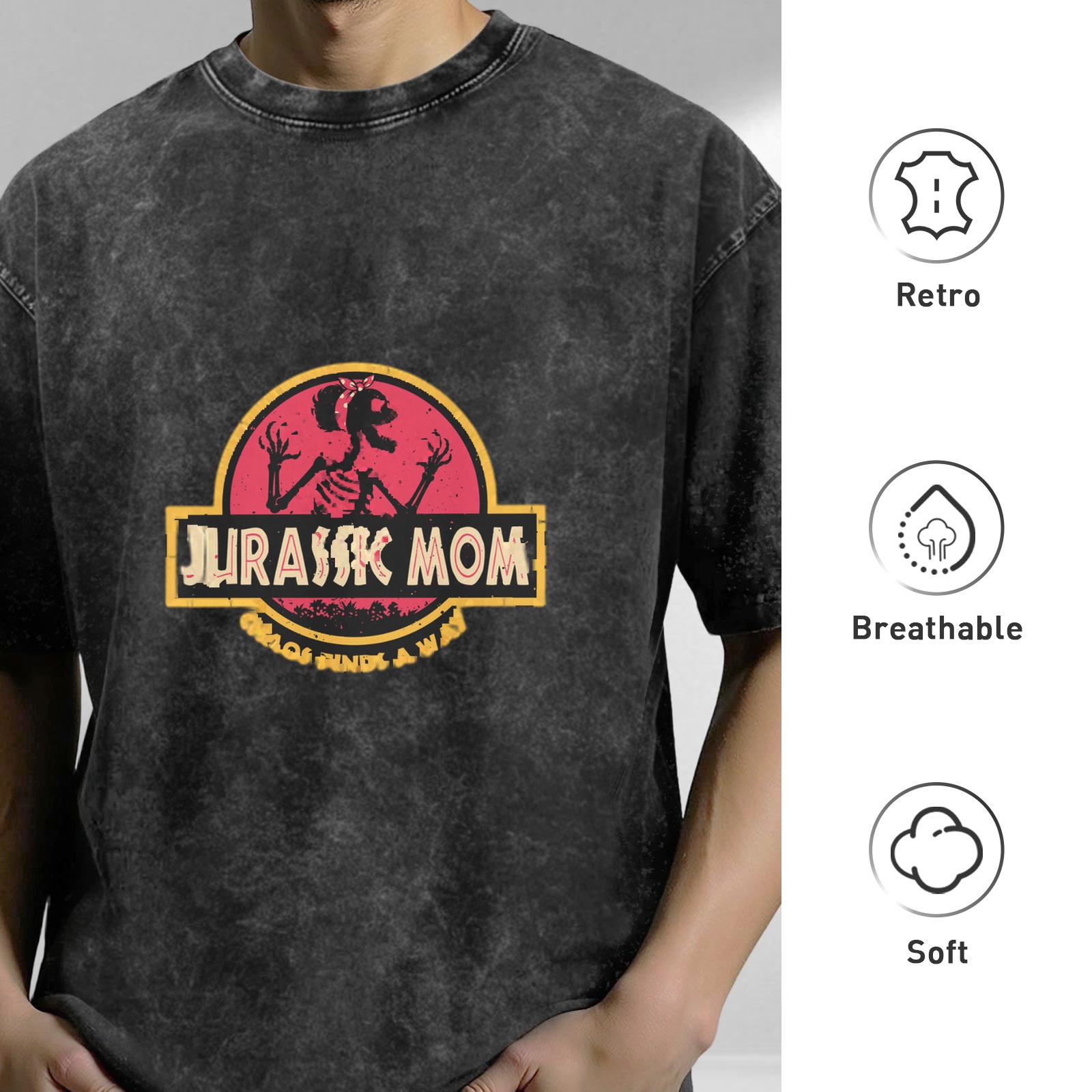 Jurassic Mom Skeleton Graphic Dark Wash T-Shirt