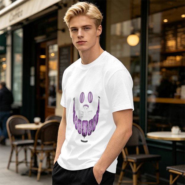 Olive T-Shirt With Purple Monster Face Graphic Print