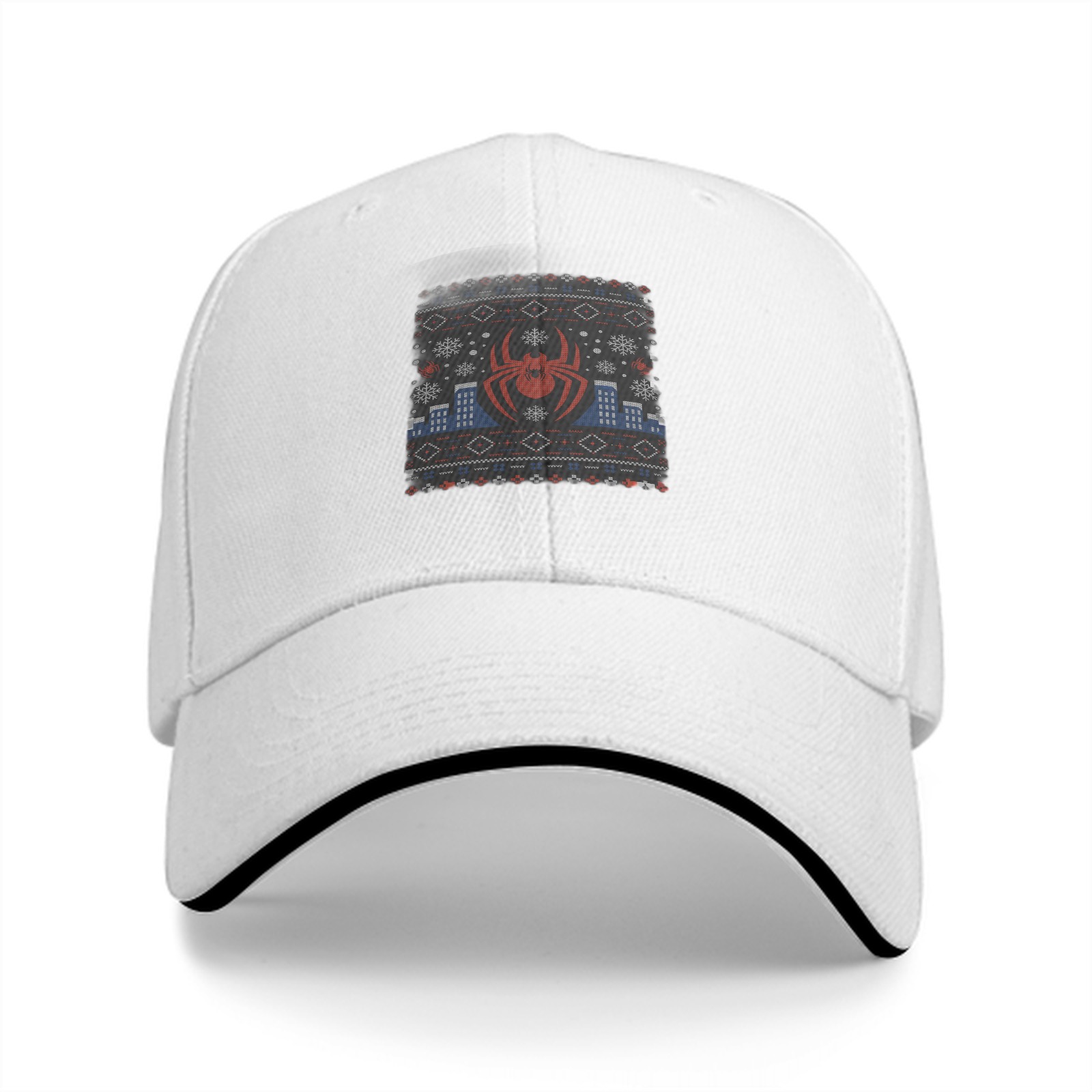 Black Baseball Cap with Spider-Man Ugly Christmas Sweater Print