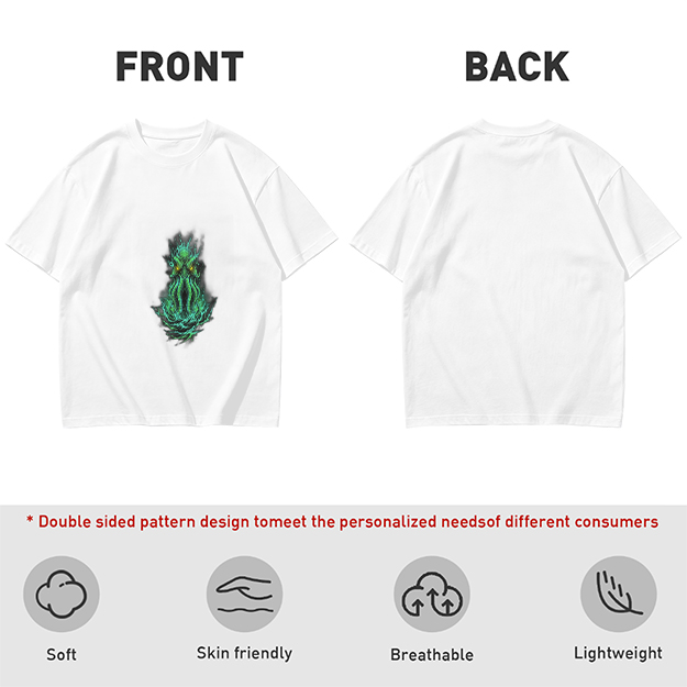 Olive Green T-Shirt With Glowing Cthulhu Monster Print