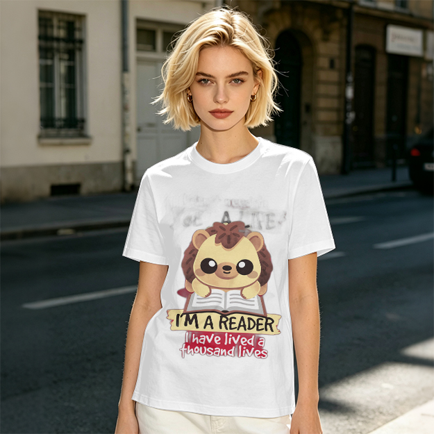 Hedgehog Reading Book I'm A Reader Thousand Lives T-Shirt