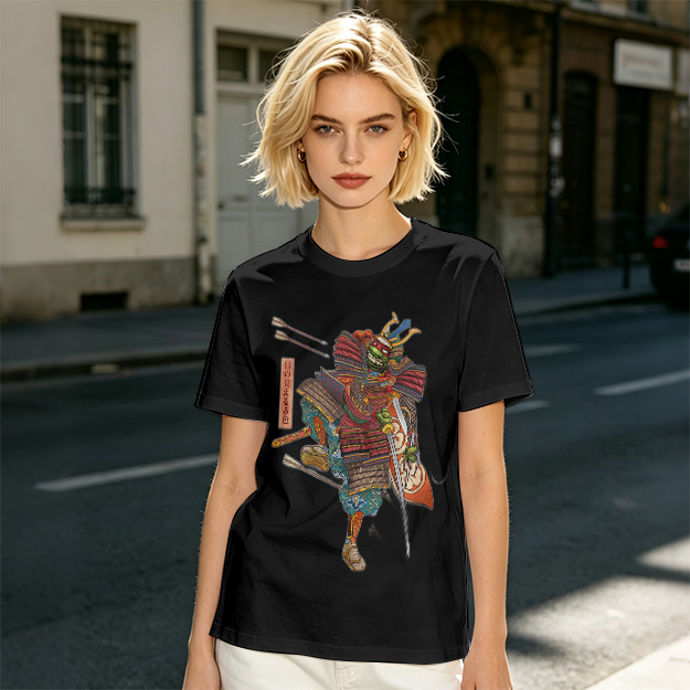 Olive T-shirt with Traditional Samurai Warrior Graphic Print