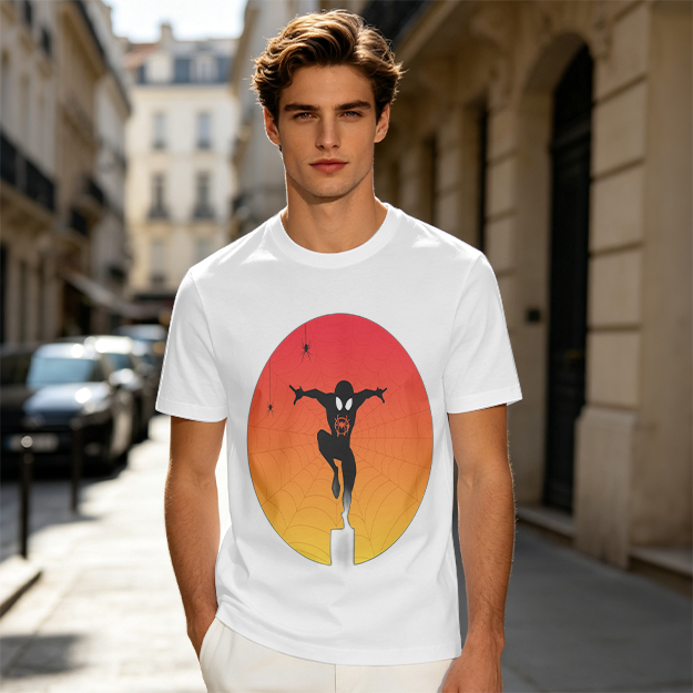 Olive T-Shirt with Spider-Man Silhouette Sunset Graphic