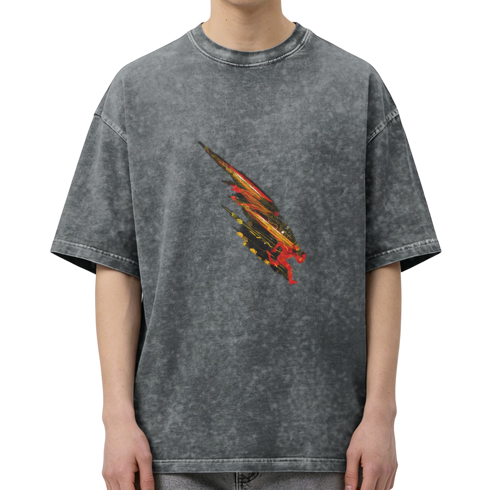 Oversized acid wash t-shirt with speedster running graphic