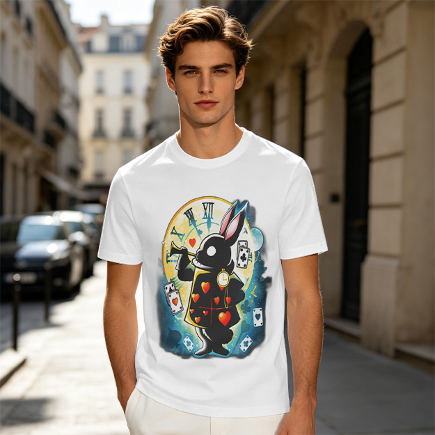 Olive T-Shirt With Alice In Wonderland White Rabbit Print