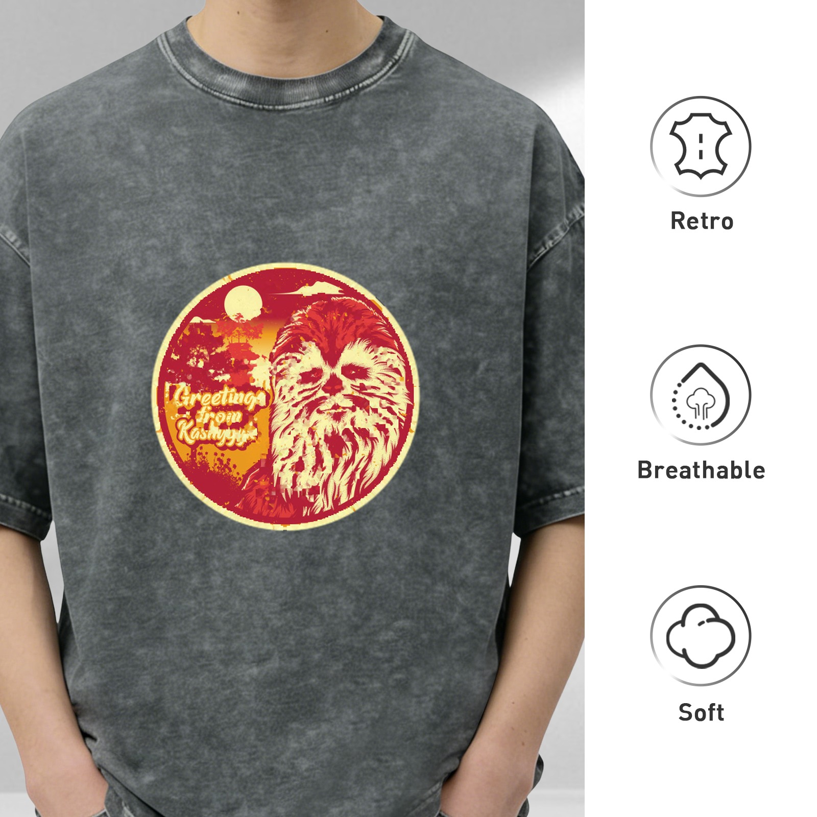 Greetings from Kashyyyk Chewbacca Graphic Acid Wash T-Shirt