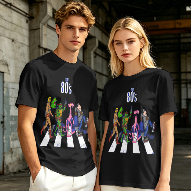 80s Cartoon Characters Abbey Road Crossing Graphic T-Shirt